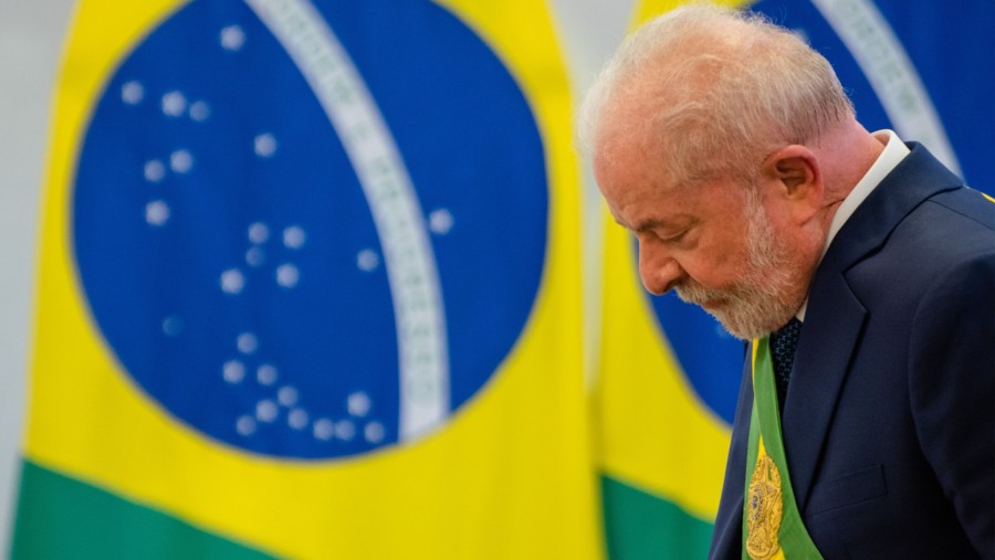 Presiden Brasil Luiz Inacio Lula da Silva dalam acara inagurasi (Maira Erlich/Bloomberg)