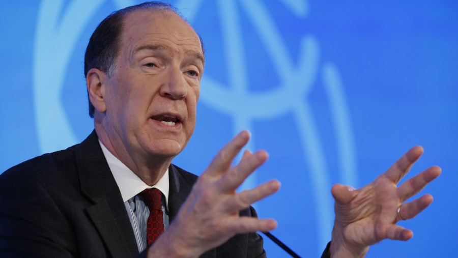 David Malpass, presiden Grup Bank Dunia, berbicara pada konferensi pers selama pertemuan tahunan Dana Moneter Internasional (IMF) dan Bank Dunia di Washington, DC, AS, pada Kamis, 13 Oktober 2022.(Ting Shen/Bloomberg)