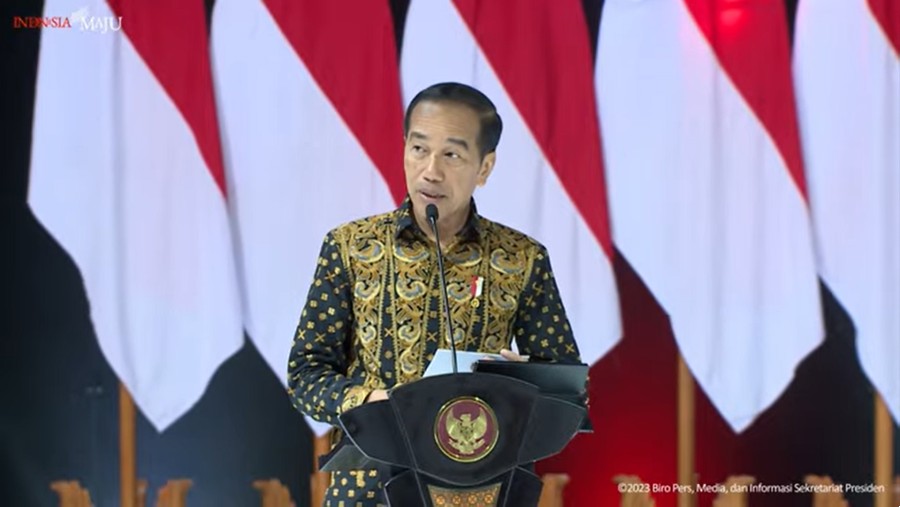 Presiden Joko Widodo saat memberikan arahan dalam Rakornas Kepala Daerah & Forkopimda Nasional 2023. (Dok. Youtube Sekretariat Presiden)