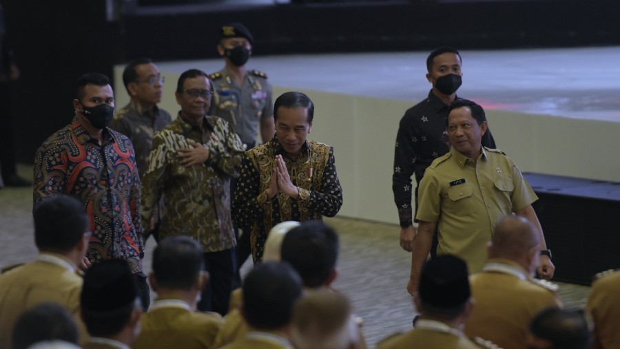 Presiden Jokowi acara Pembukaan Rakornas Kepala Daerah dan Forkopimda se-Indonesia 2023 di SICC, Sentul (DOK Humas Setkab)