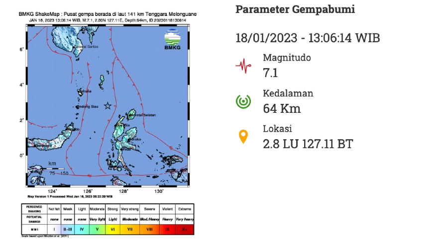 Gempa Sulawesi Utara (Dok. BMKG)