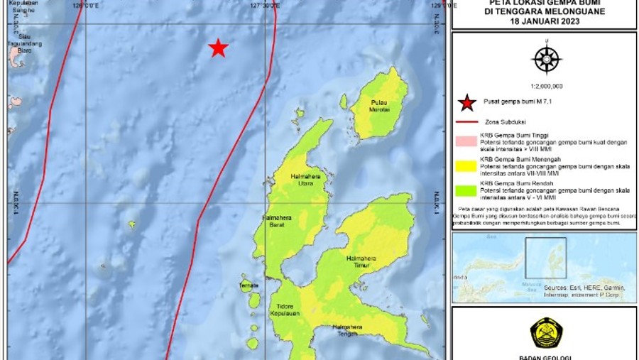 Peta lokasi gempa di Kepulauan Talaud, Sulawesi Utara (DOK Badan Geologi Kementerian ESDM)