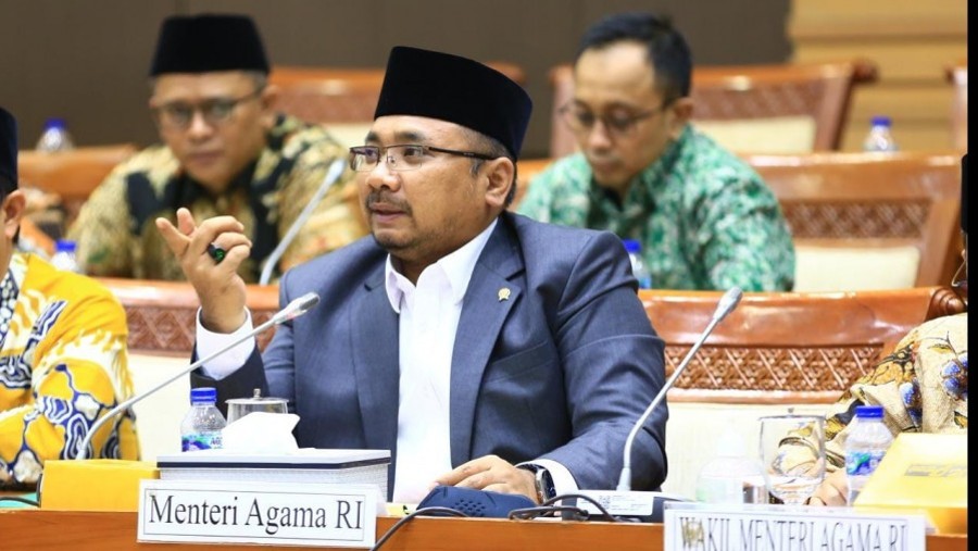 Menteri Agama RI, Yaqut Cholil Qoumas saat Rapat Kerja bersama Anggota Komisi III DPR RI. (Dok. Kemenag)