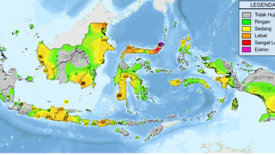 Peta prediksi curah hujan harian di Indonesia (DOK BMKG)