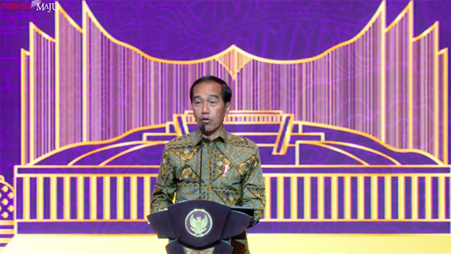 Presiden Joko Widodo (Jokowi) pada Pertemuan Industri Jasa Keuangan, Jakarta, 6 Februari 2023. (Youtube Sekretariat Presiden)