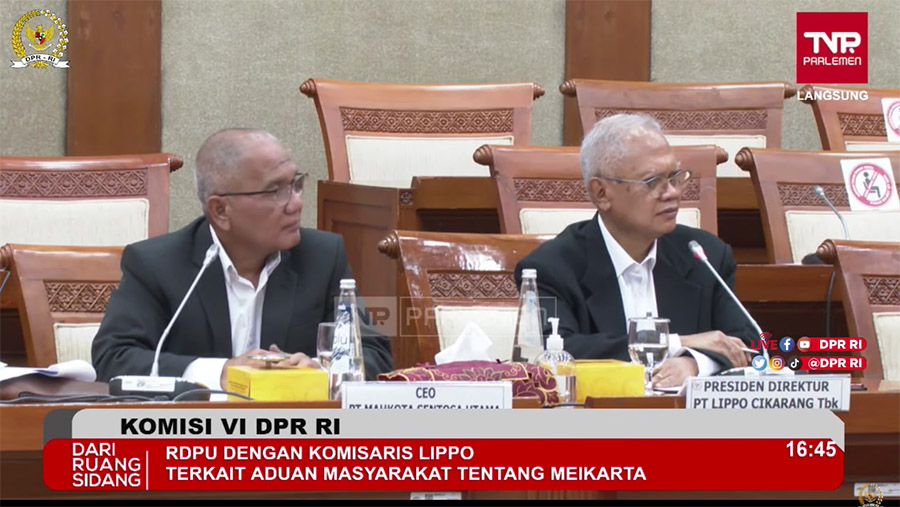 Komisi VI DPR RI Rapat Dengar Pendapat Umum dengan pengembang Meikarta, (Tangkapan layar youtube Komisi VI DPR RI)
