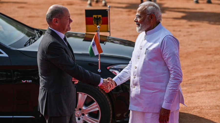Pertemuan Kanselor Jerman Olaf Scholz dan PM India Narendra Modi di New Delhi (Bloomberg) 