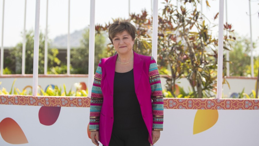 Managing Director IMF Kristalina Georgieva dalam acara G-20 di Bengaluru, India (Samyukta Lakshmi/Bloomberg)