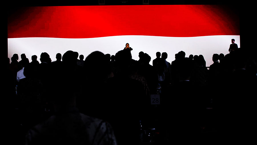 Lagu Indonesia Raya dinyanyikan dalam acara ‘The Launch of Bloomberg Technoz’. (Bloomberg Technoz/ Andrean Kristianto)