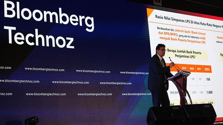 Ketua Dewan Komisioner LPS Purbaya Yudhi Sadewa dalam acara ‘The Launch of Bloomberg Technoz’. (Bloomberg Technoz/ Andrean Kristianto)