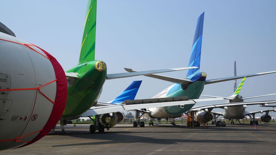 PT Garuda Indonesia aircraft inside a hangar at the company's maintenance facility at Soekarno-Hatta International Airport (Dimas Ardian/Bloomberg)