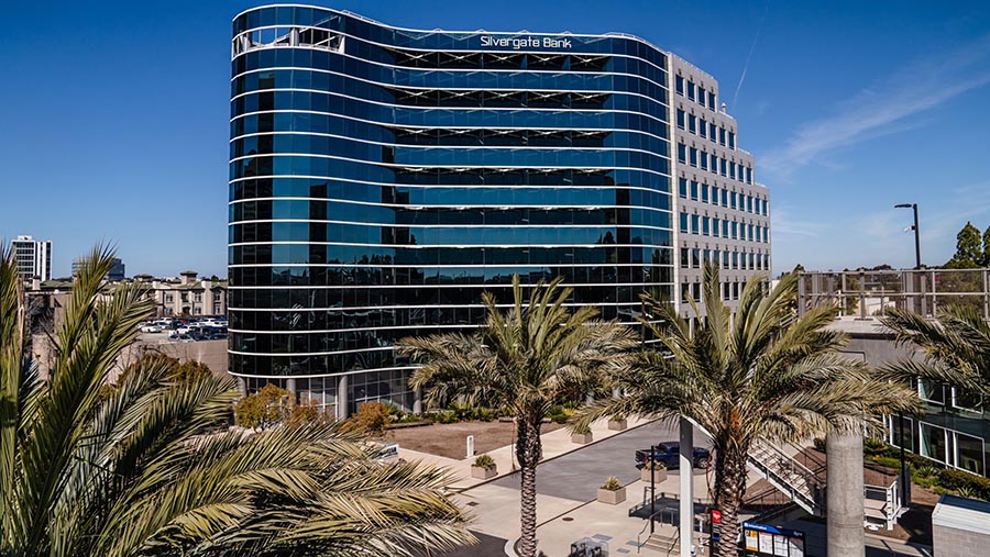 Kantor pusat Silvergate Bank di La Jolla, California, AS. (Ariana Drehsler/Bloomberg)
