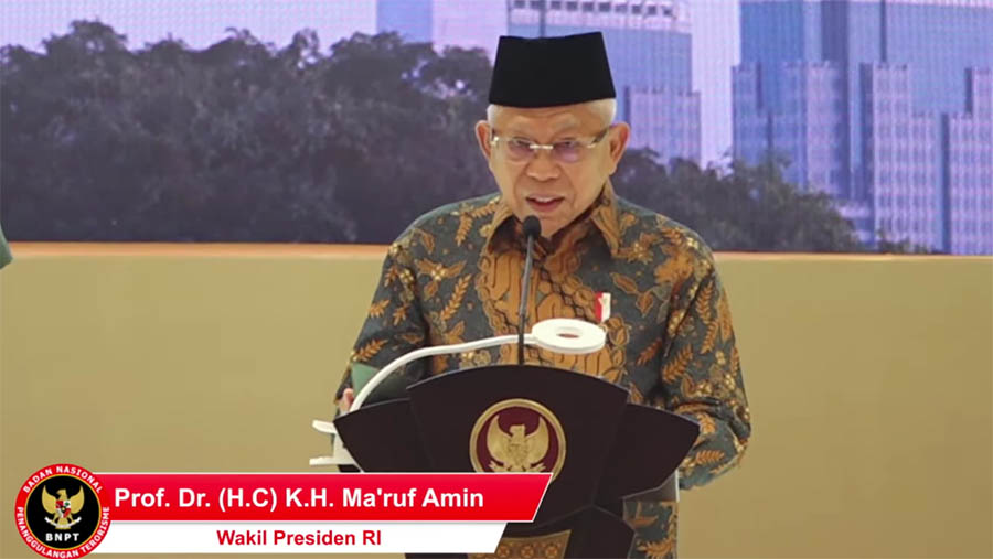 Wakil Presiden (Wapres) RI Ma'ruf Amin. (Tangkapan layar via Youtube Humas BNPT)