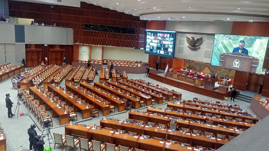 Suasana pembukaan masa sidang ke-IV DPR RI di Kompleks Parlemen, Senayan, Jakarta, Selasa (14/3/2023)