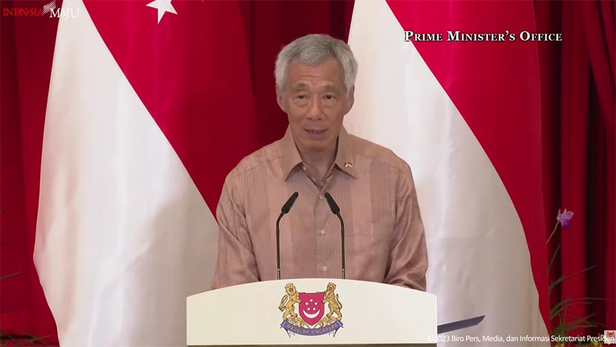 Perdana Menteri (PM) Singapura Lee Hsien Loon di Istana Kepresidenan Singapura, Kamis (16/3/2023). (Tangakapan Layar Youtube Sekretariat Presiden)