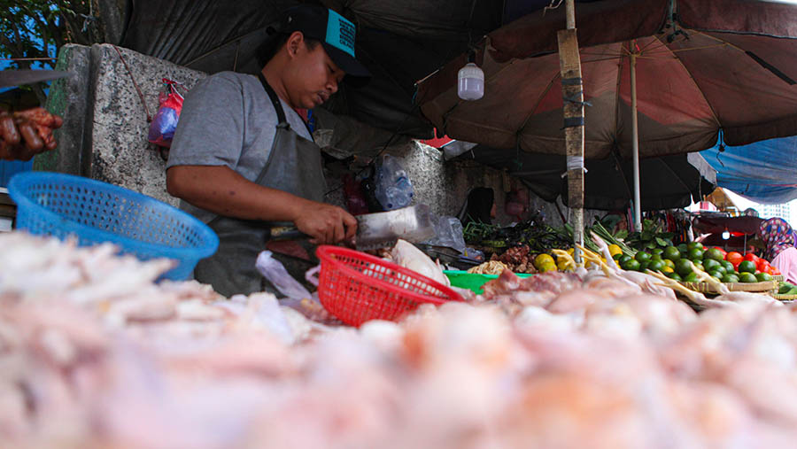 Sebelumnya ayam npada h-1 puasa dijual seharga Rp 50 ribu. (Bloomberg Technoz/ Andrean Kristianto)