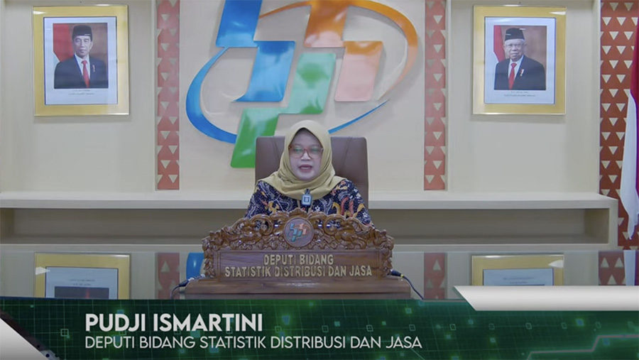 Deputi bidang statistik distribusi dan jasa BPS, Pudji Ismartini Saat Rilis BPS. (Tangkapan Layar Youtube BPS)