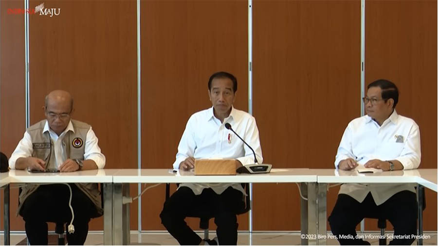Presiden Joko Widodo (Jokowi) saat memimpin ratas tentang persiapan Mudik dan Balik Idul Fitri 1444 H. (Tangkapan layar Youtube Setpres)
