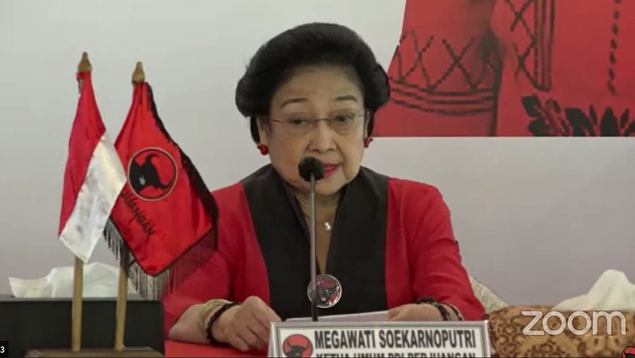 Ketua Umum PDI Perjuangan Megawati Soekarnoputri saat rapat DPP Partai PDI Perjuangan ke 140. (Tangkapan layar Youtube PDI Perjuangan)