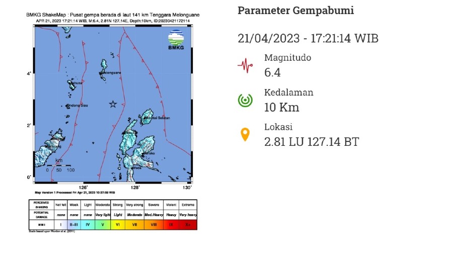 Gempa 6,4 Magnitudo di Melonguane. (Dok. BMKG)