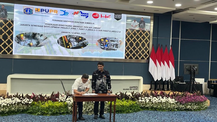 Penandatanganan kerja sama proyekPekerjaan Konstruksi Jaringan Pipa Air Limbah Jakarta Sewerage Development Project Zona 1 Paket 6 (Hutama Karya)