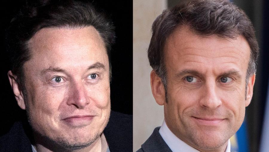 Emmanuel Macron dan Elon Musk (Dok Bloomberg)