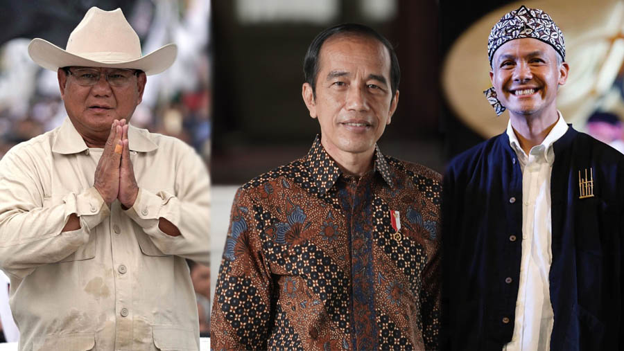 Kolase foto kiri-kanan: Prabowo Subianto, Joko Widodo dan Ganjar Pranowo. (Dimas Ardian/Bloomberg dan Tangkapan layar instagram @ganjar_pranowo)