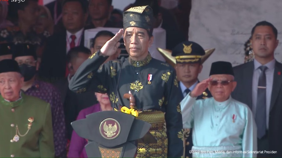 Presiden Jokowi memimpin upacara peringatan Hari Lahir Pancasila di Monumen Nasional (Monas) Jakarta yang selenggarakan pada Kamis (1/6/2023)