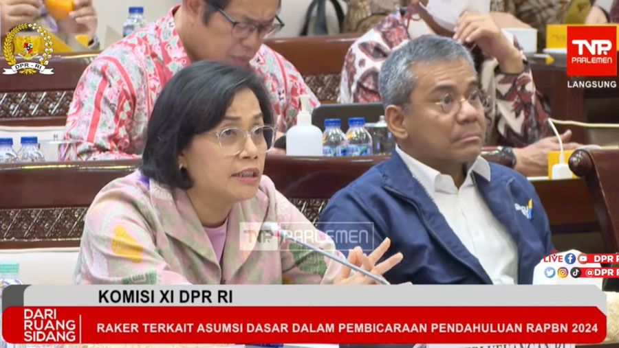 Menteri Keuangan (Menkeu), Sri Mulyani saat Rapat Kerja dengan Komisi XI DPR. (Tangkapan Layar TV Parlemen via Youtube DPR)