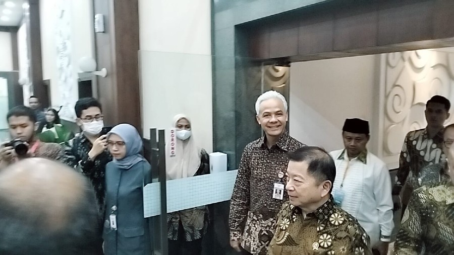 Gubernur Jawa Tengah Ganjar Pranowo di Bappenas, Jakarta (Bloomberg Technoz/Sultan Ibnu Affan)