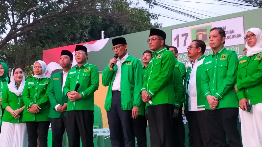 Sandiaga Uno resmi menjadi kader Partai Persatuan Pembangunan atau PPP, Rabu (14/6/2023). (Bloomberg Technoz/Sultan Ibnu Affan)
