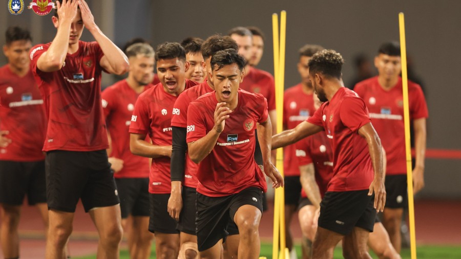Timnas Indonesia saat latihan untuk laga kontra Argentina (Twitter PSSI)