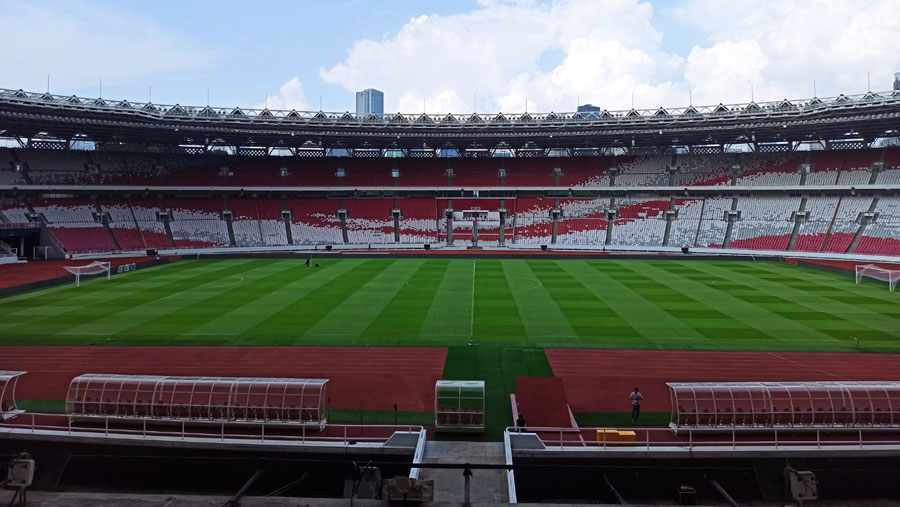 Ilustrasi Stadion Utama Gelora Bung Karno (GBK). (Bloomberg Technoz/ Ezra Sihite)