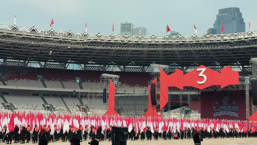 Gladi Bersih acara puncak Bulan Bung Karno di Stadion Utama Gelora Bung Karno. (Bloomberg Technoz/Yunia Rusmalina)