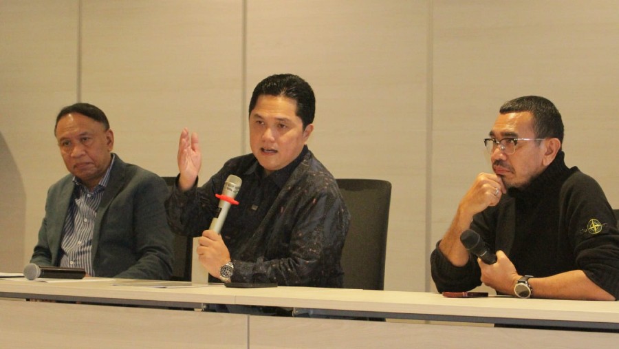 Ketum PSSI Erick Thohir saat konferensi pers tentang PT Garuda Sepakbola Indonesia. (Dok. PSSI)