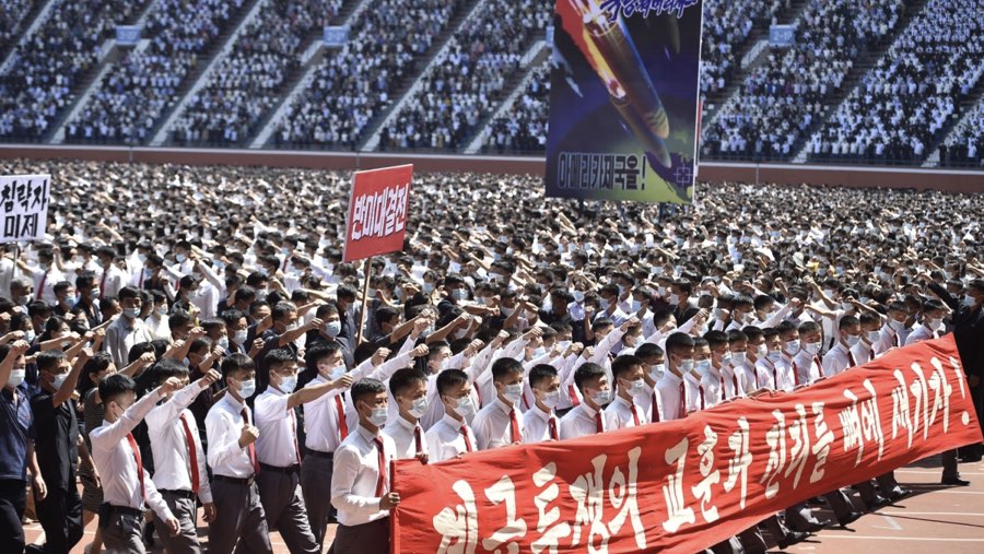 Unjuk rasa anti Amerika di Korea Utara. (Sumber: Bloomberg)