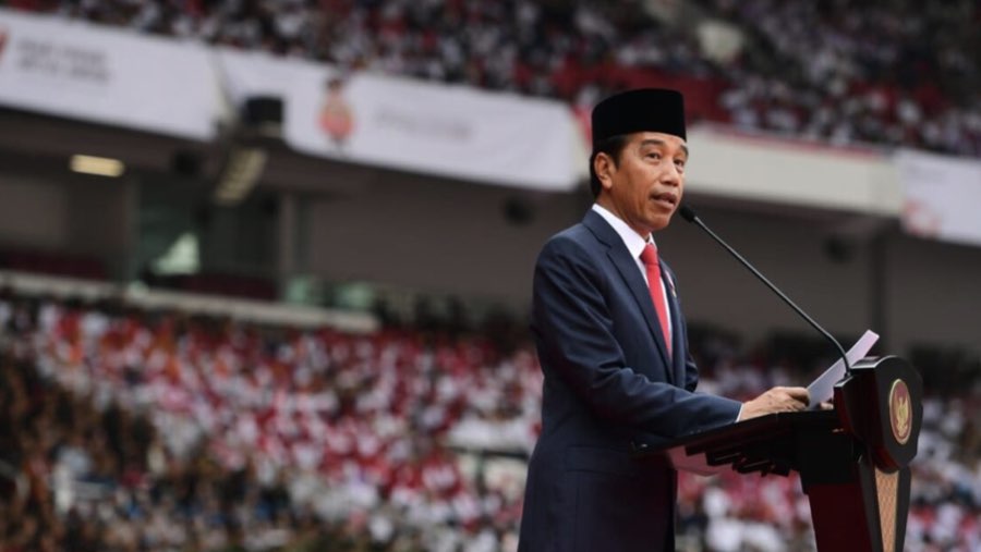 Presiden Jokowi memimpin Upacara Peringatan ke-77 Hari Bhayangkara Tahun 2023 di GBK, Jakarta (Sumber: BPMI Setpres)