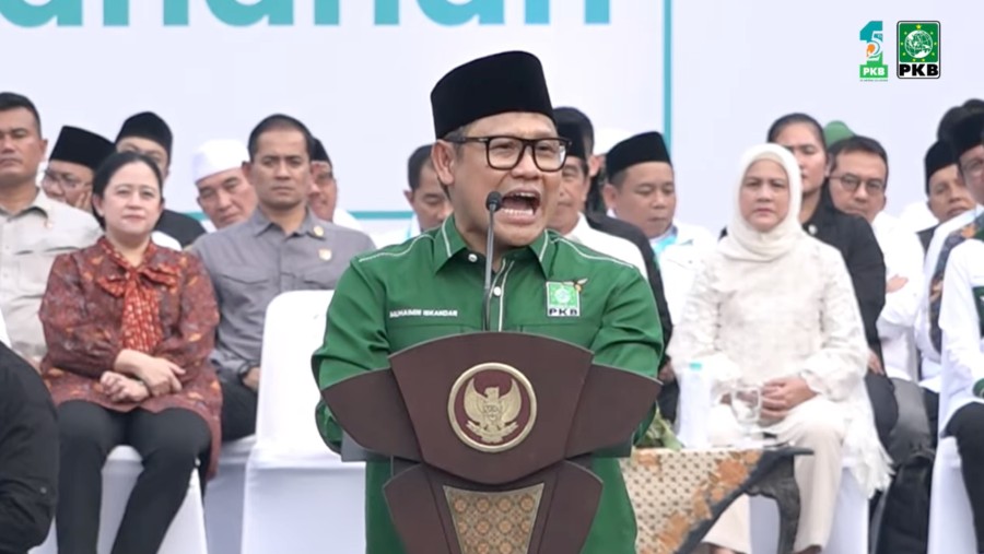 Ketua Umum Partai Kebangkitan Bangsa Muhaimin Iskandar dalam sambutan Harlah PKB ke-25. (dok tangkapan layar Youtube DPP PKB)