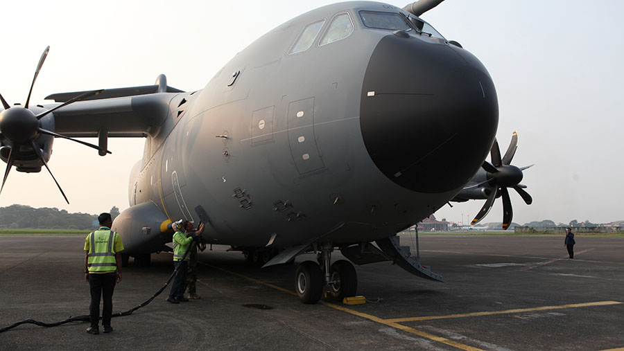 Pesawat angkut A400M juga secara resmi dibeli oleh Indonesia sebanyak 2 unit.. (Bloomberg Technoz/Andrean Kristianto)