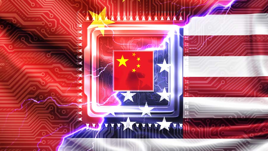 Ilustrasi perang teknologi Amerika vs China (Bloomberg Technoz)