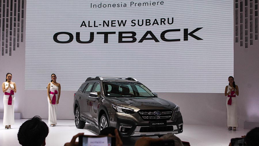 Peluncuran Subaru Outback di ajang pameran otomotif GIIAS 2023 di ICE BSD, Tangerang, Kamis (10/8/2023). (Bloomberg Technoz/ Andrean Kristianto)