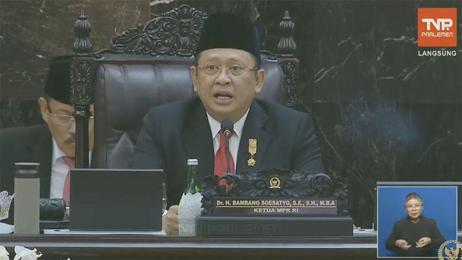 Ketua MPR Bambang Soesatyo Saat Sidang tahunan MPR, Rabu (16/8/2023). (Tangkapan Layar Youtube DPR)