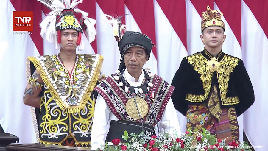 Presiden Jokowi Saat Pidato kenegaraan sidang tahunan MPR, Rabu (16/8/2023). (Tangkapan Layar Youtube Sekretariat Presiden)