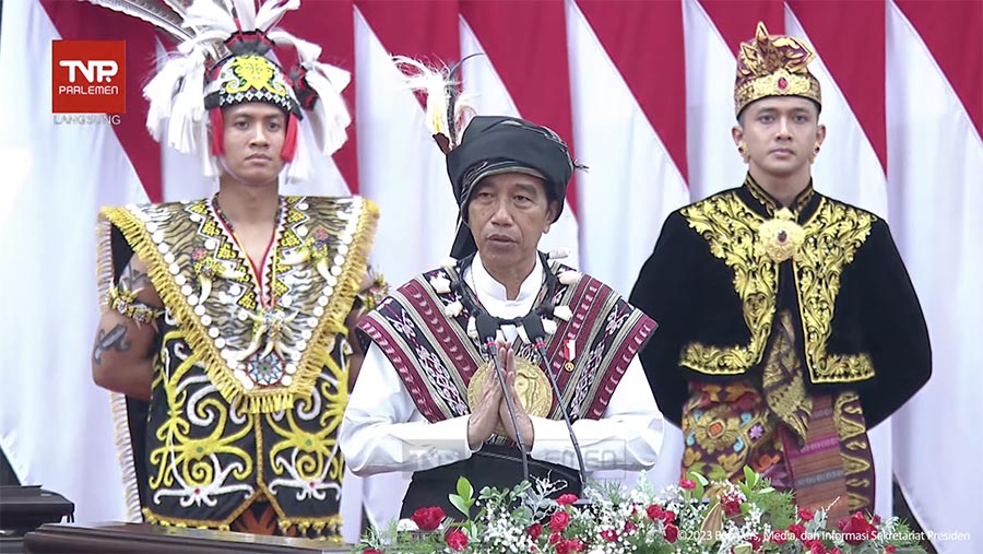 Presiden Jokowi Saat Pidato kenegaraan sidang tahunan MPR, Rabu (16/8/2023). (Tangkapan Layar Youtube Sekretariat Presiden)