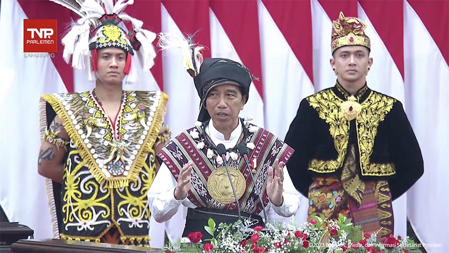 Presiden Jokowi Saat Pidato kenegaraan sidang tahunan MPR, Rabu (16/8/2023). (Tangkapan Layar Youtube Sekretariat Presiden)