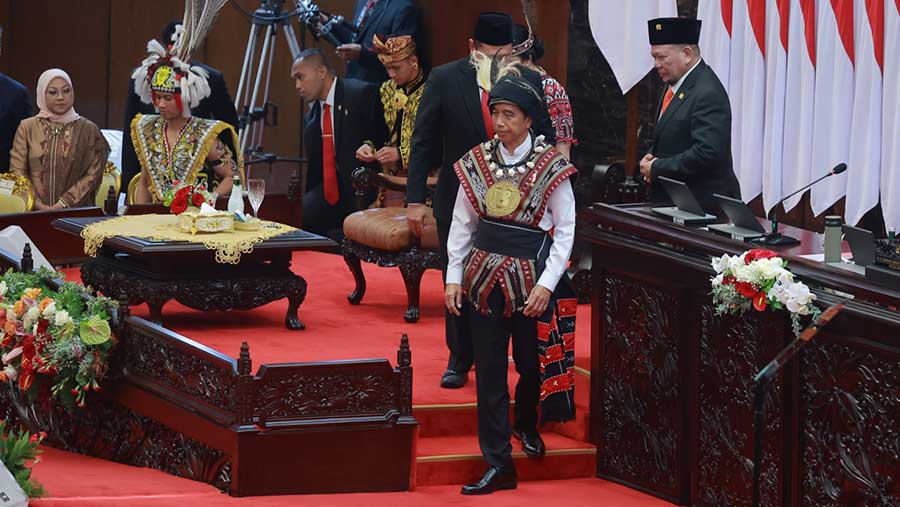 Presiden Joko Widodo (Jokowi)saat menyampaikan pidato kenegaraan pada Sidang Tahunan MPR, Rabu (16/8/2023). (Foto Parlemen/ Munchen)