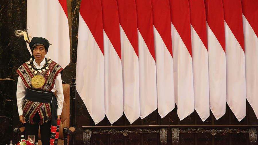 Presiden Joko Widodo (Jokowi) saat menyampaikan pidato kenegaraan pada Sidang Tahunan MPR, Rabu (16/8/2023). (Foto Parlemen/ Faisal)