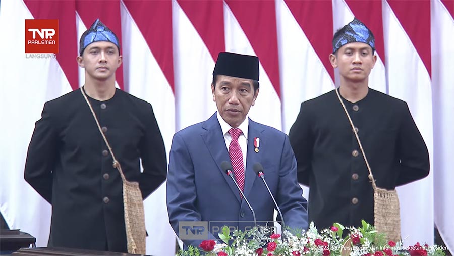Pidato Presiden Jokowi dalam rangka Penyampaian RUU APBN 2024 dan Nota Keuangan. (Tangkapan Layar Youtube Sekretariat Presiden)
