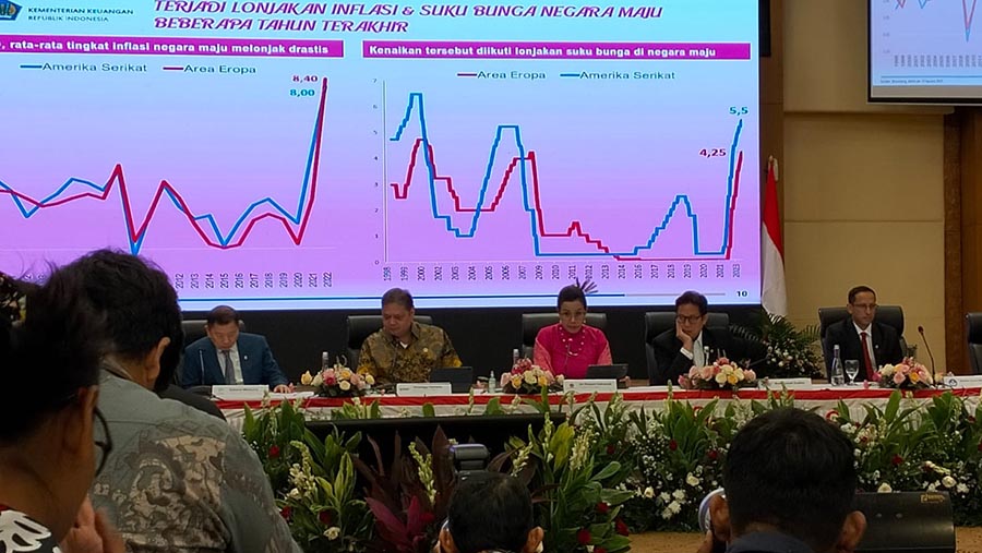 Menteri Keuangan Sri Mulyani Saat Konfrensi Pers RAPBN dan Nota Keuangan 2024. (Bloomberg Technoz/ Sultan Ibnu Affan)
