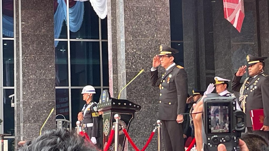 Menkumham Yasonna Laoly di Hari Kementerian Hukum dan HAM di Jakarta (Bloomberg Technoz/Pramesti Regita Cindy)